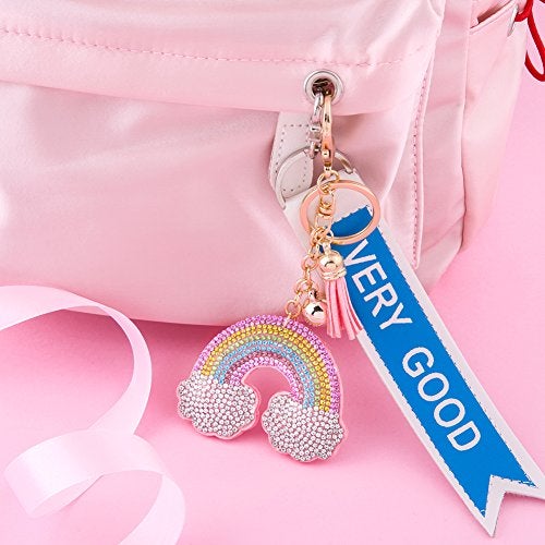 Soleebee Glitter Keychain Premium SS6 Crystal Tassel Key Chain Leather Bag Charm for Women Girls (Rainbow) - Image 3