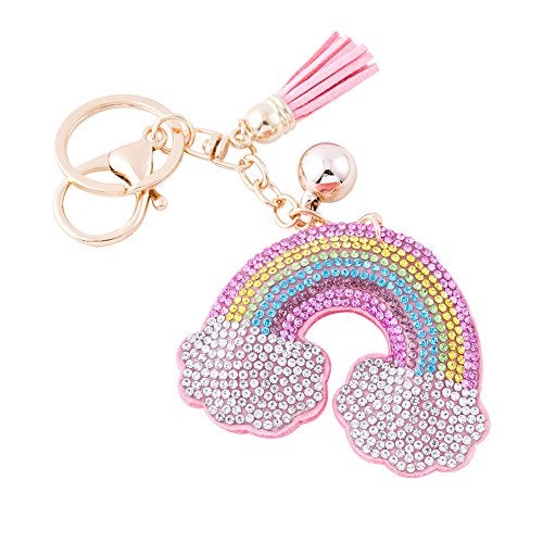 Soleebee Glitter Keychain Premium SS6 Crystal Tassel Key Chain Leather Bag Charm for Women Girls (Rainbow) - Image 1