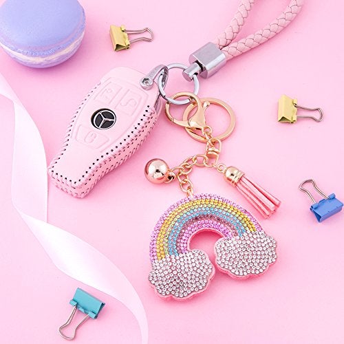 Soleebee Glitter Keychain Premium SS6 Crystal Tassel Key Chain Leather Bag Charm for Women Girls (Rainbow) - Image 5