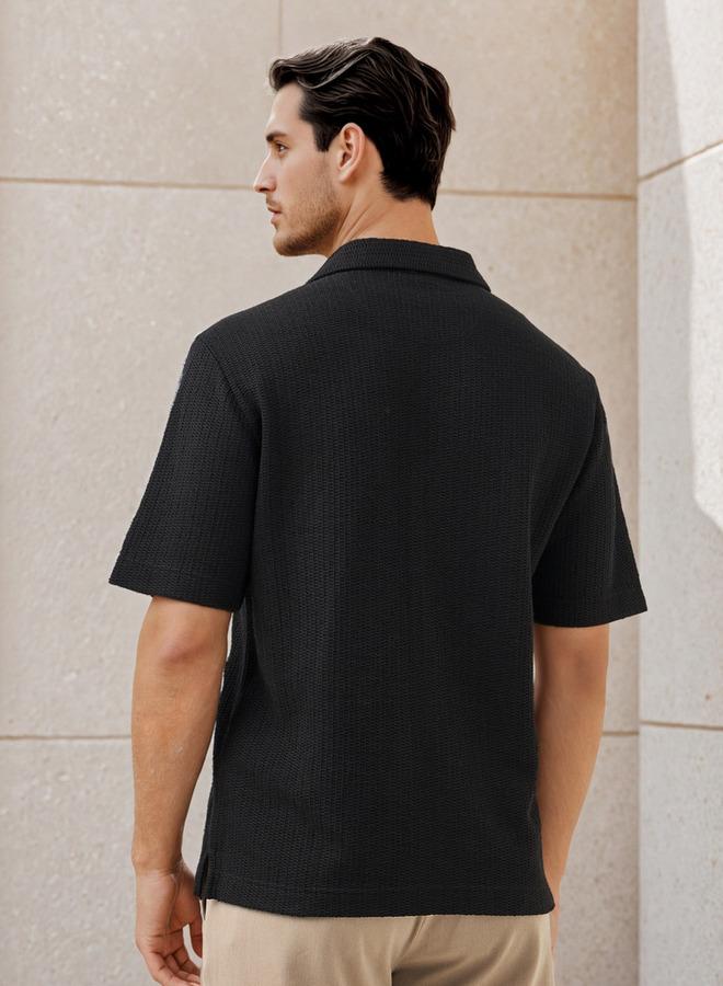 ايكونيك قميص منتجع بأكمام عادية بنقش خلية النحل - Image 3