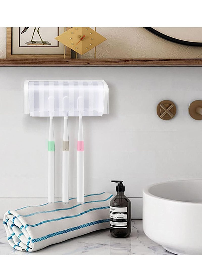 SYOSI - 5 Slots Toothbrush Holder Wall Mounted with Cover, Toothbrush Organizer Hanger, Self Adhesive Toothbrush Storage Stand Rack for Bathrooms, Hanging Wall Toothbrush Holder for Shower, Mirror, RV - Image 1