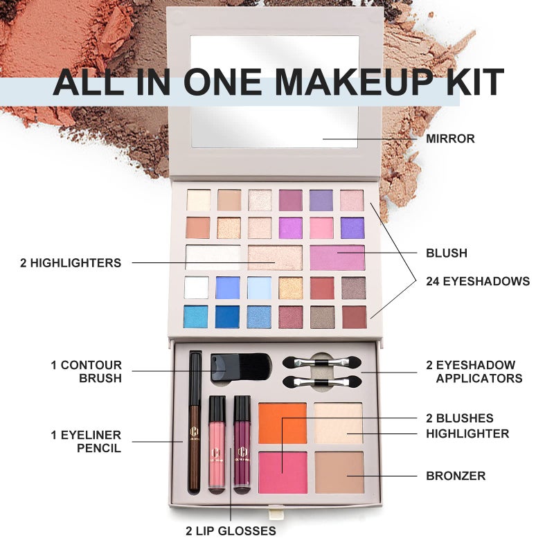 Color Nymph Makeup Kit for Women Full Kit Makeup Gift Set All in One Makeup Kit with 24 Colors of Eyeshadow, Makeup Brushes, Lip Glosses, Eyeliner Pencil, Mirror - Image 2