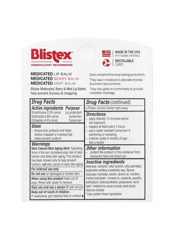 Blistex Blistex, Medicated Lip Balm, SPF 15, Mint, Berry, Classic , 3 Pack, 0.15 oz (4.25 g) Each  - Image 3