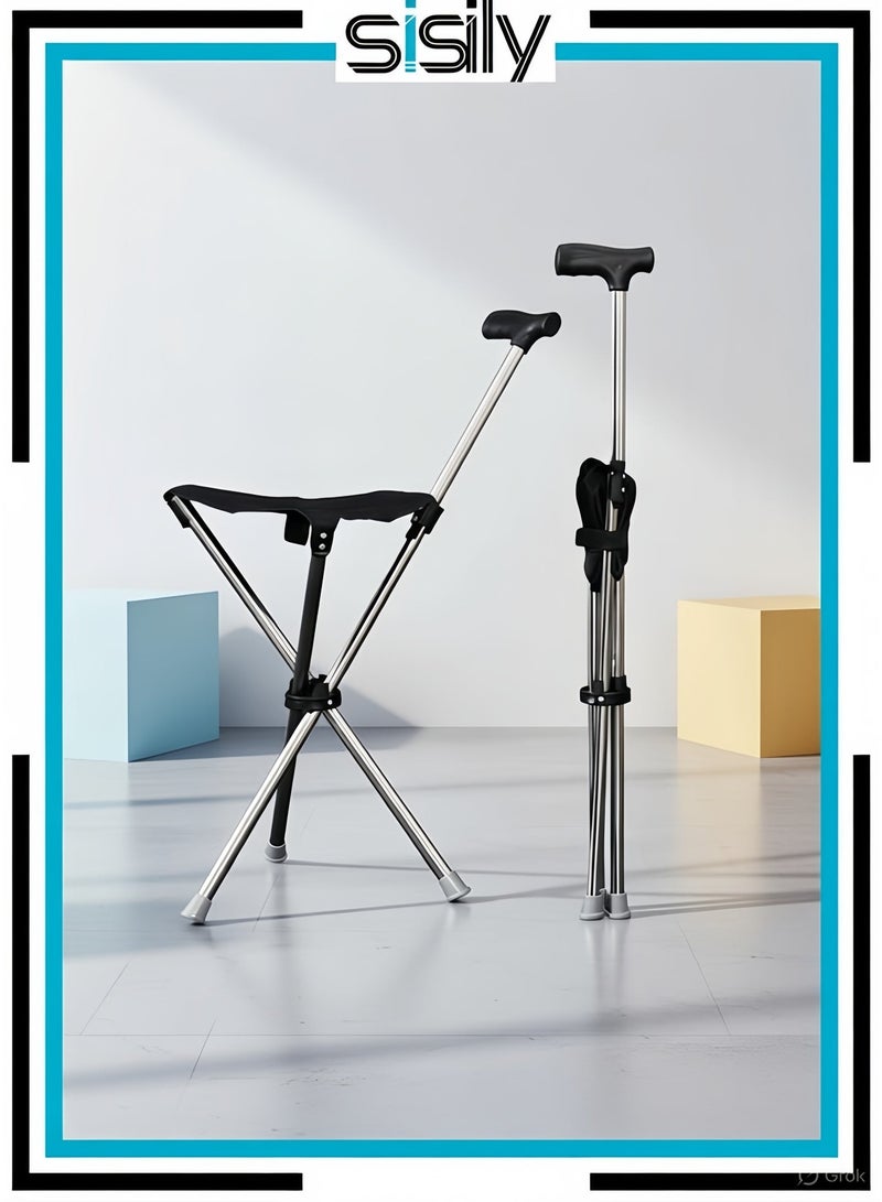 Sisily Foldable Walking Cane with Seat - Supports 300 Jin (150kg) Load, Dual-Use Tripod Cane Chair - Image 1
