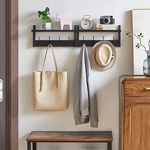 YMYNY Coat Rack Shelf Wall Mounted, Coat Hooks Set of 2, Entryway Coat Hanger with 8 Hooks, 31.5" Wall Floating Shelf with Hat Rack, for Kitchen, Bedroom, Bathroom, Black UHWS001B-2 - Image 2