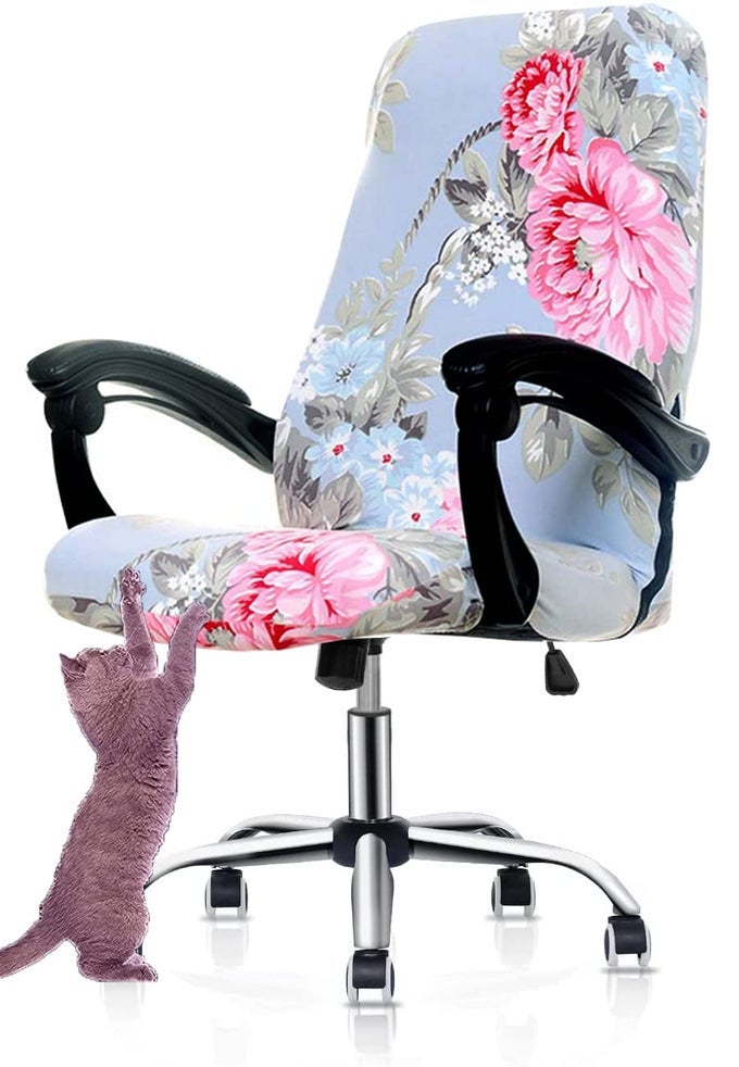 COMPUTER OFFICE CHAIR COVERS FOR STRETCH UNIVERSAL ROTATING CHAIR DESK CHAIRS ONLY CHAIR COVERS BLUE FLOWER 1 MEDIUM