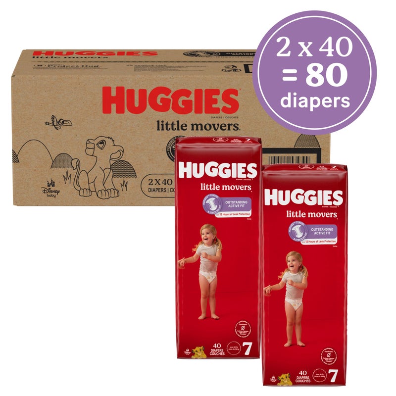 Huggies Size 7 Diapers, Little Movers Baby Diapers, Size 7 (41+ lbs), 80 Count (2 packs of 40) - Image 2