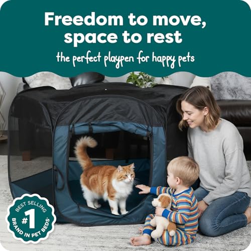 FurHaven SoftSided Dog Cat Playpen Portable Foldable Indoor Outdoor Pet Playpen with Mesh Windows Zippered Door Sailor Blue Large - Image 3