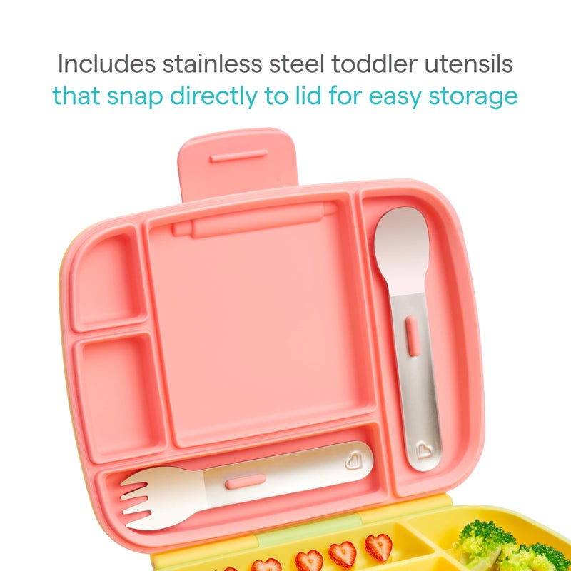 Munchkin Lunch Bento Box for Kids and Toddlers, Includes Stainless Steel Utensils, BPA-Free, 18 Months and Up, Pink/Green/Yellow - Image 3