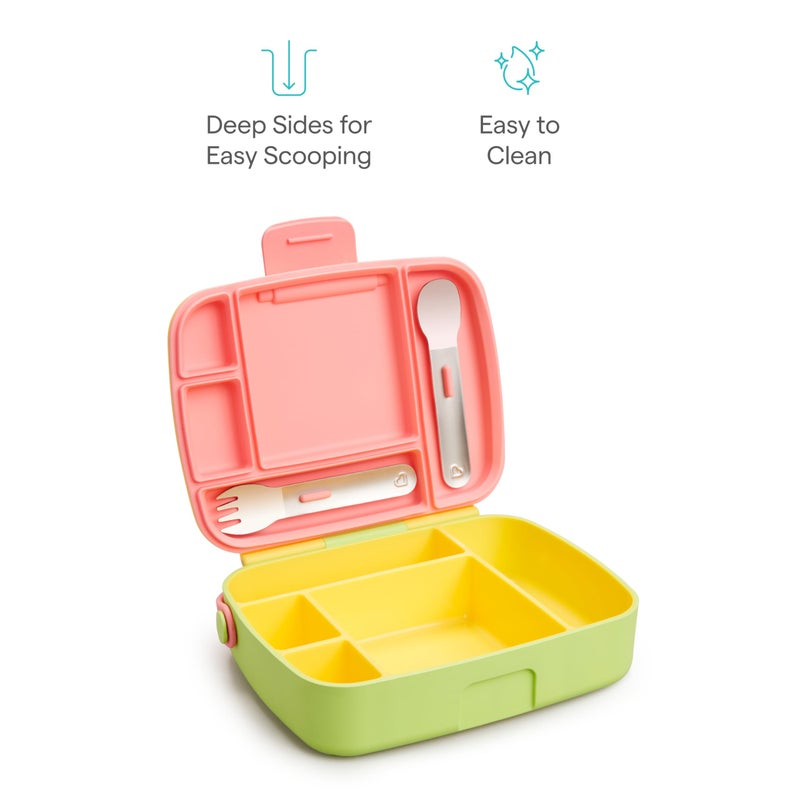 Munchkin Lunch Bento Box for Kids and Toddlers, Includes Stainless Steel Utensils, BPA-Free, 18 Months and Up, Pink/Green/Yellow - Image 5