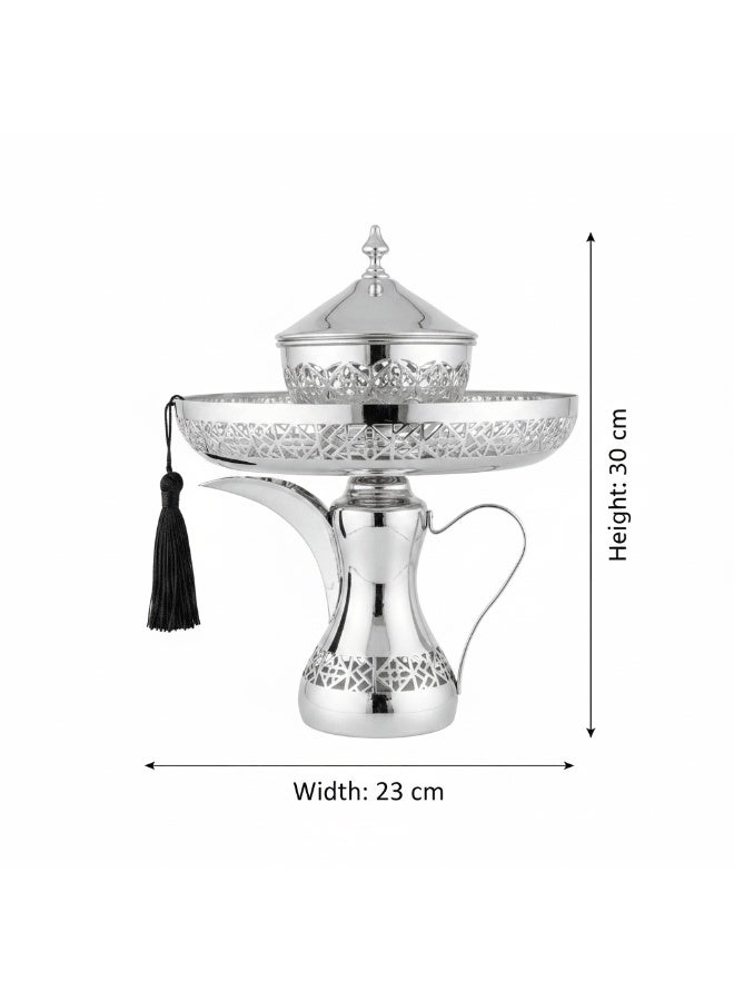 AKDC Silver Metal Candy Tray with Dallah Base - 30x23 cm - Image 1