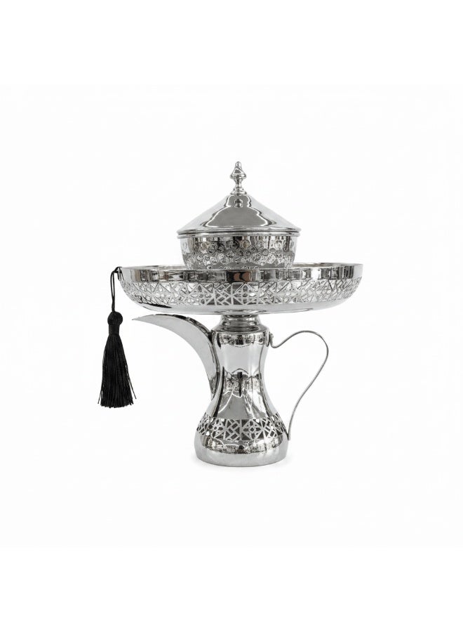 AKDC Silver Metal Candy Tray with Dallah Base - 30x23 cm - Image 3