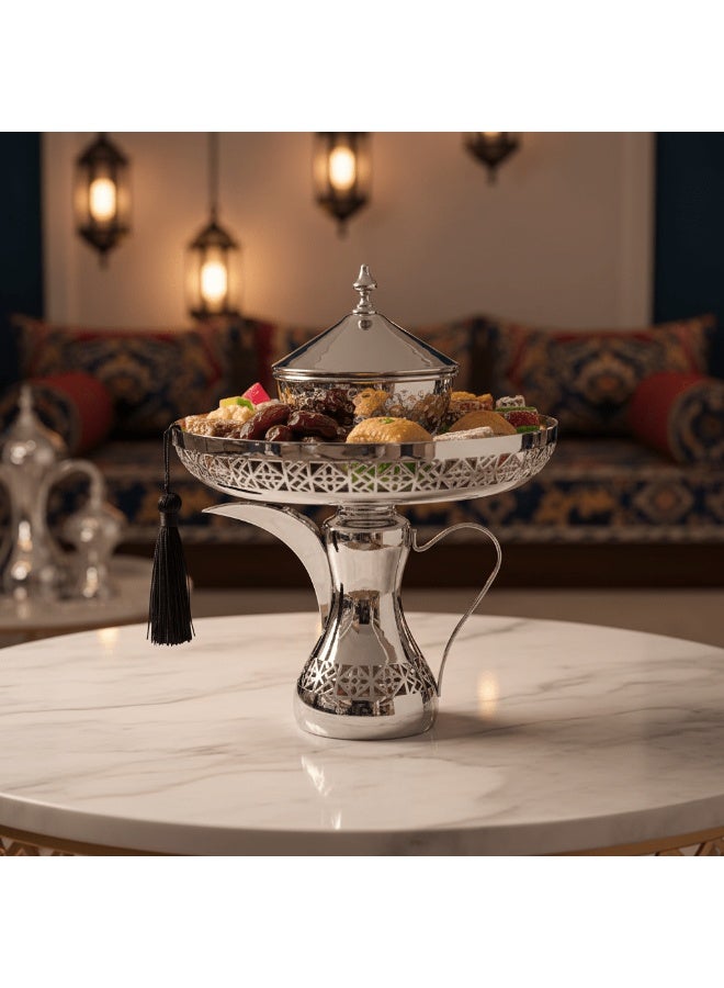 AKDC Silver Metal Candy Tray with Dallah Base - 30x23 cm - Image 4