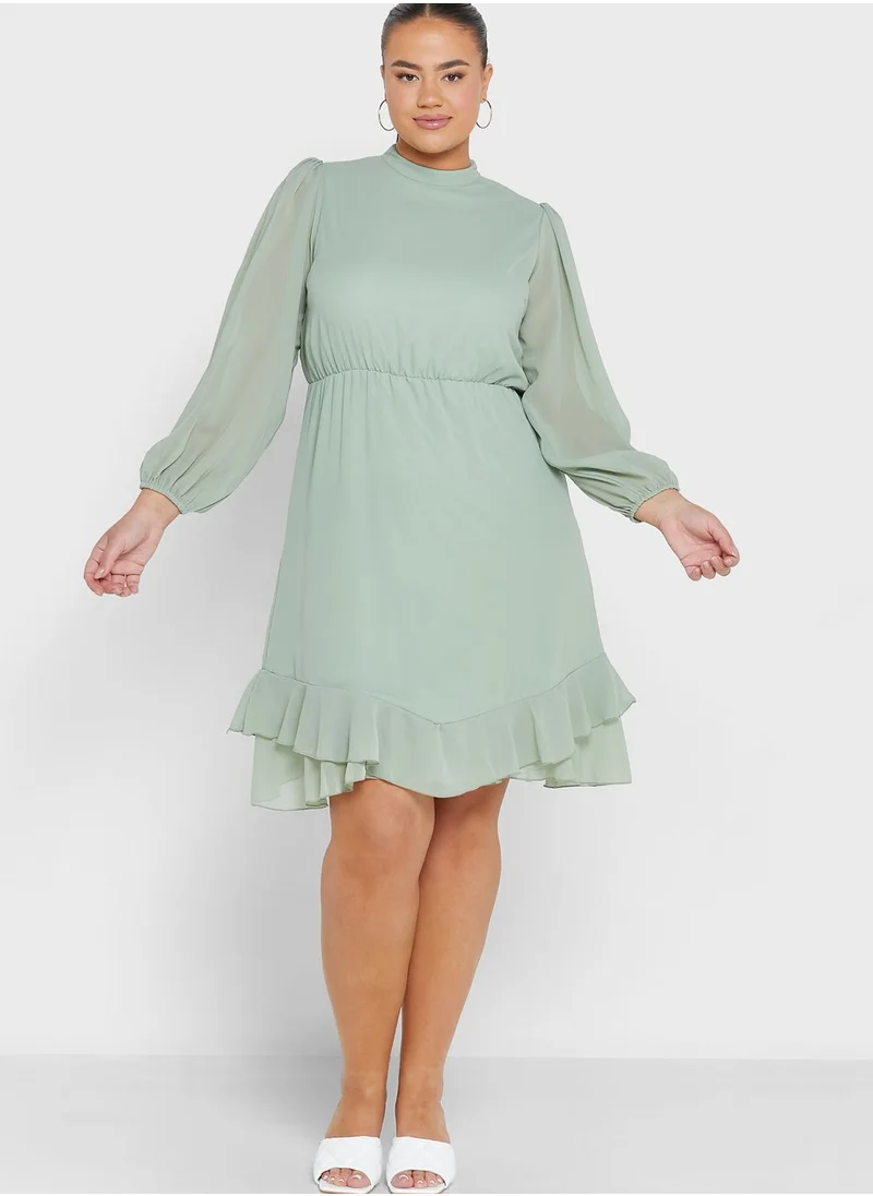 Ginger Plus High Neck Puff Sleeve Dress