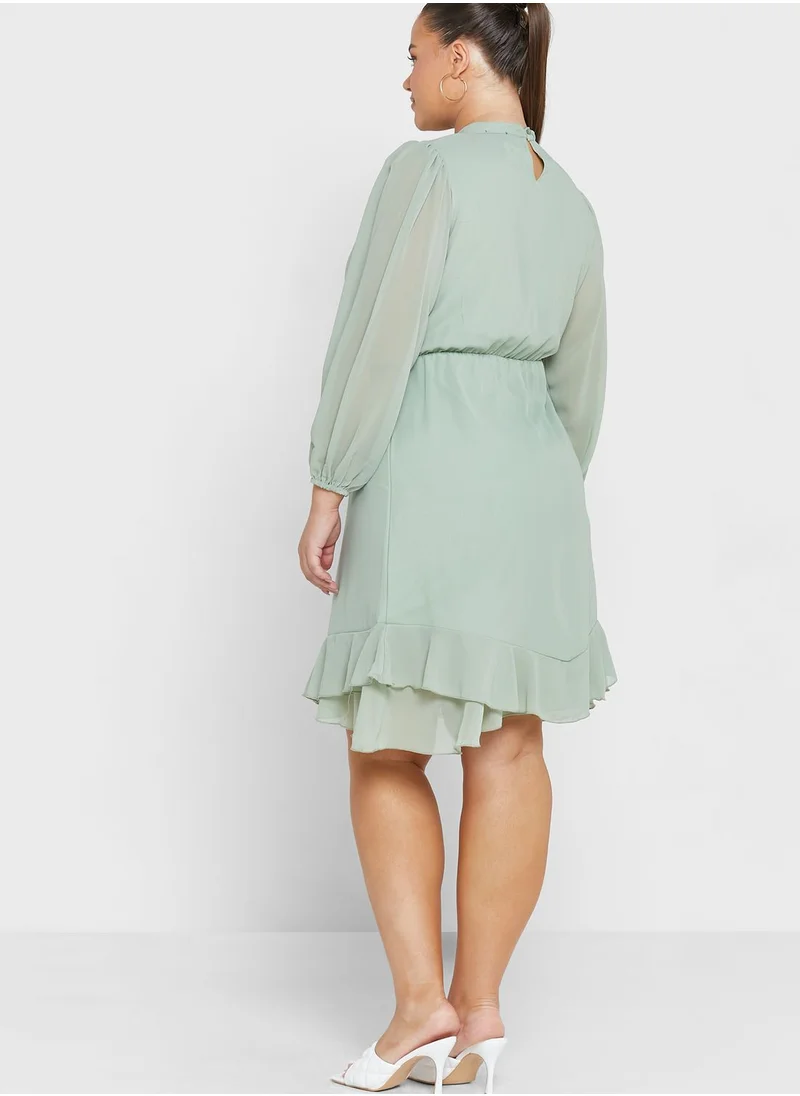 Ginger Plus High Neck Puff Sleeve Dress