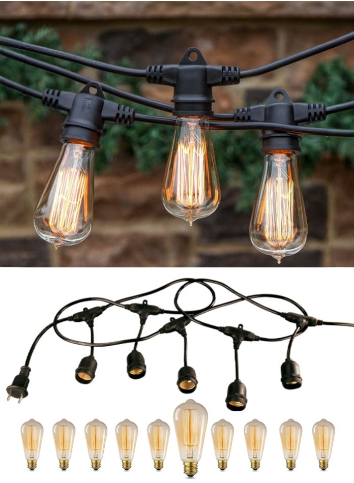 مودي مجموعة أضواء LED بيضاء دافئة عتيقة - كابل 10 أمتار مع 20 حاملًا للمصباح + 20 مصباح LED على طراز Edison - إضاءة ديكورية داخلية وخارجية - Image 1