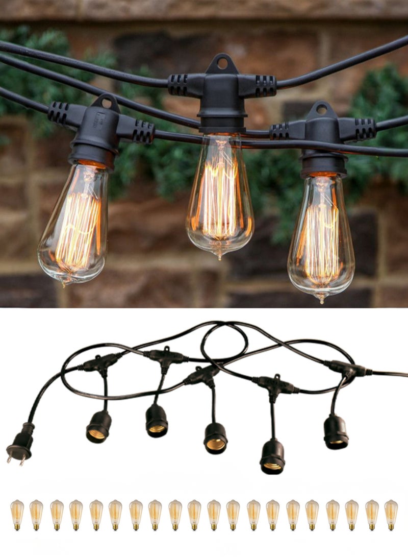 MODI Vintage Warm White LED String Light Set – 10M Cable with 20 Bulb Holders + 20 Edison-Style LED Bulbs – Indoor & Outdoor Decorative Lighting - Image 1