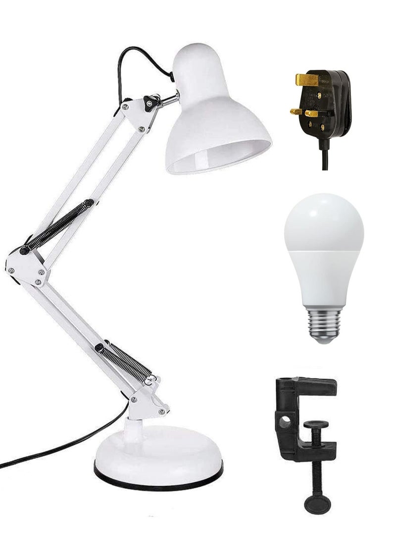 GGOOT Sparkling and wonderful metal swing arm desk lamp, multi joint adjustable arm LED desk lamp, with interchangeable base or fixture, suitable for work and gaming. Desk lamp (white body, 1 bulb), E27 base - Image 5
