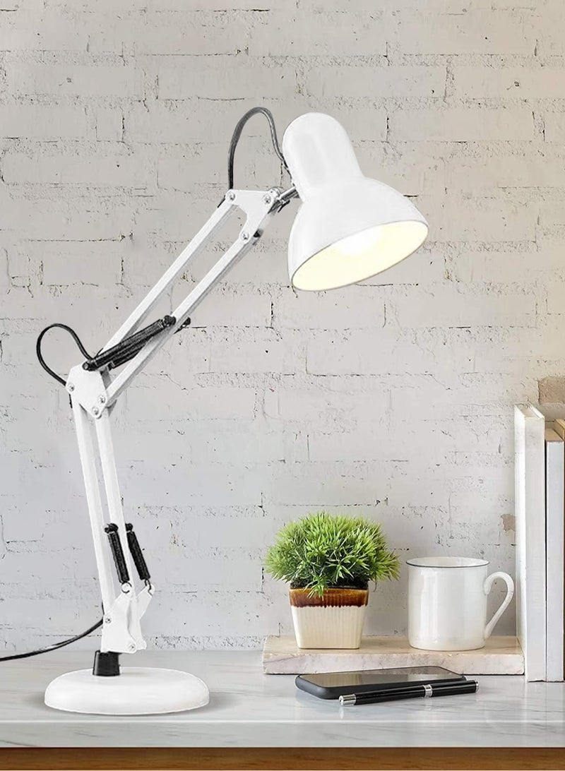 GGOOT Sparkling and wonderful metal swing arm desk lamp, multi joint adjustable arm LED desk lamp, with interchangeable base or fixture, suitable for work and gaming. Desk lamp (white body, 1 bulb), E27 base - Image 3