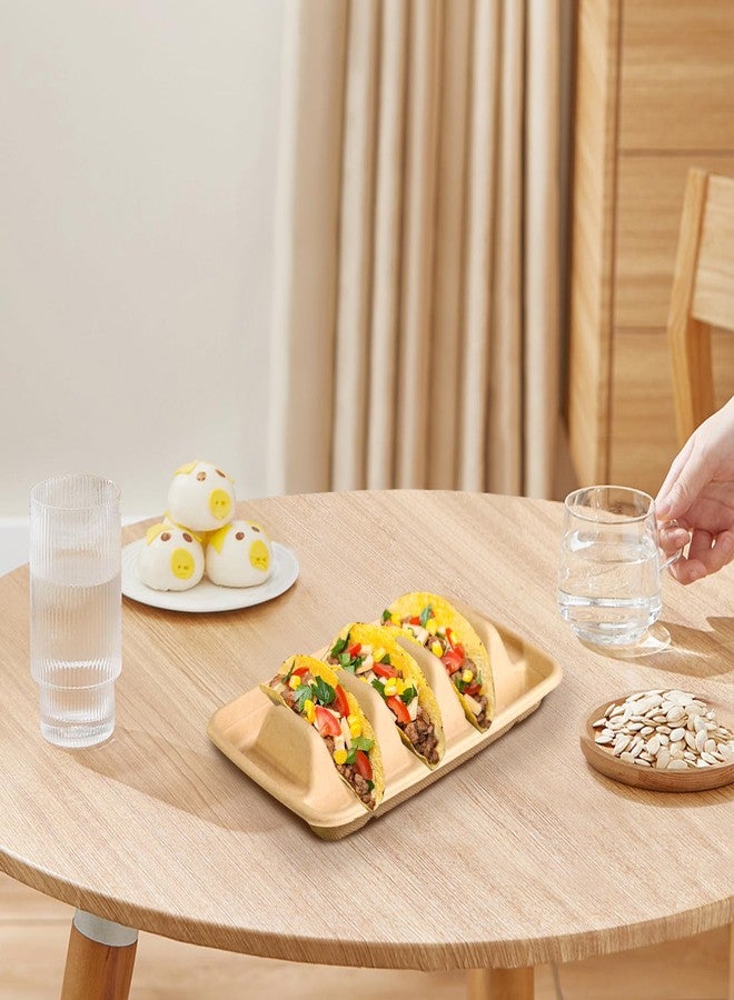 Hyuetrsa 100 Pcs Disposable Taco Holder for Party, 3 Compartments Paper Taco Tray Holder, Disposable Taco Plates with Dividers Taco Stand for Taco Tuesday Lazy Susan Taco Bar - Image 4
