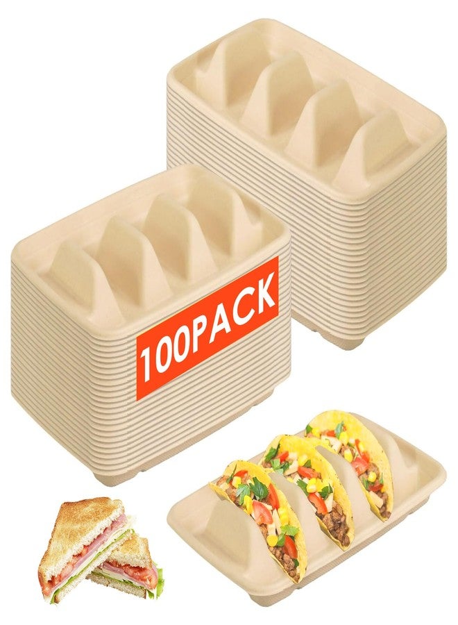 Hyuetrsa 100 Pcs Disposable Taco Holder for Party, 3 Compartments Paper Taco Tray Holder, Disposable Taco Plates with Dividers Taco Stand for Taco Tuesday Lazy Susan Taco Bar - Image 1
