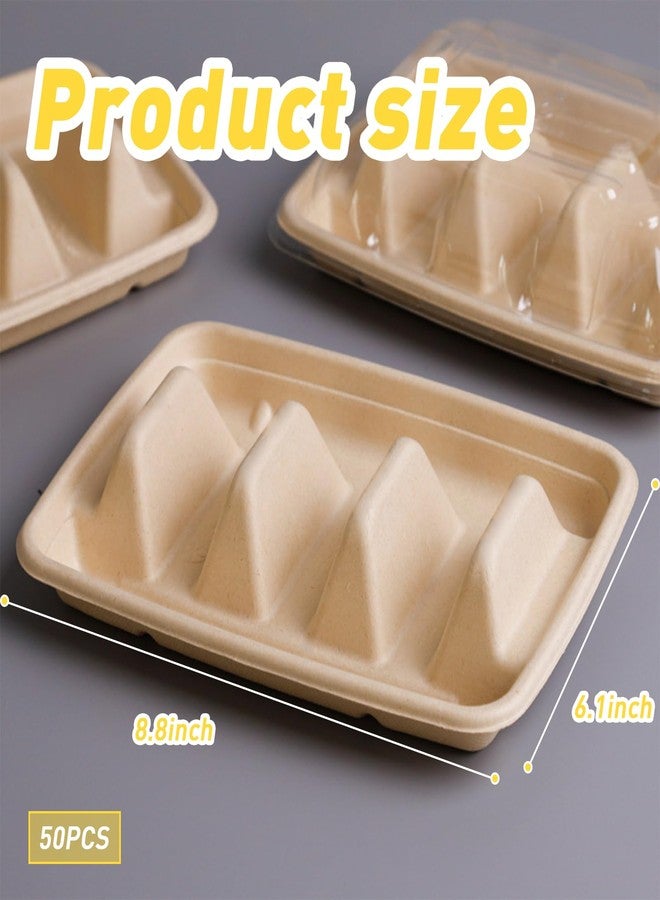 Hyuetrsa 100 Pcs Disposable Taco Holder for Party, 3 Compartments Paper Taco Tray Holder, Disposable Taco Plates with Dividers Taco Stand for Taco Tuesday Lazy Susan Taco Bar - Image 2