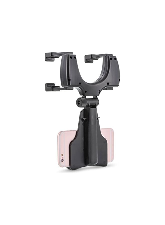 Rearview Mirror Car Mount Grip Clip for Universal Smartphones, Multimedia Devices, GPS Units, Fits 3.5'-5.5' Screens, 240 Swivel, Rubberized Clips, iPhone/iPod, Samsung Galaxy Note, BlackBerry