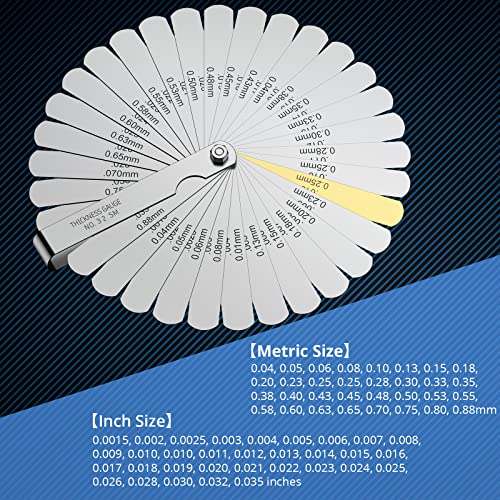 CAMWAY 2Pcs Feeler Gauge Set Steel Metric/Inch 32 Straight Blade Steel Feeler Gauge+16pcs Feeler Gauge 45º Blades Offset for Measuring Gap Width Thickness Valve Spark Plug Gaps Measuring Tools - Image 3