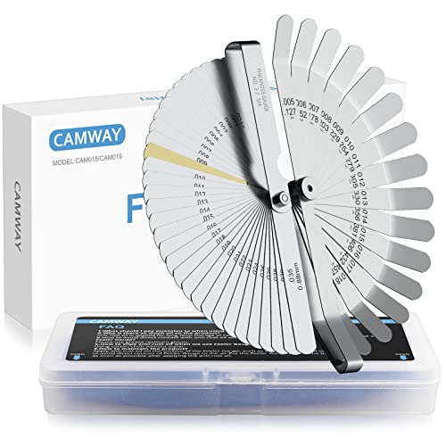 CAMWAY 2Pcs Feeler Gauge Set Steel Metric/Inch 32 Straight Blade Steel Feeler Gauge+16pcs Feeler Gauge 45º Blades Offset for Measuring Gap Width Thickness Valve Spark Plug Gaps Measuring Tools - Image 1