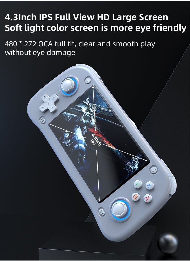 2025 XF43 Retro Handheld Game Console, 4.3” IPS Screen, Hall Joystick & Triggers, RK3128 Gaming Chip, 3000mAh Battery, 30+ Emulators with preload game, HDMI 1.4 Output, Ergonomic Design