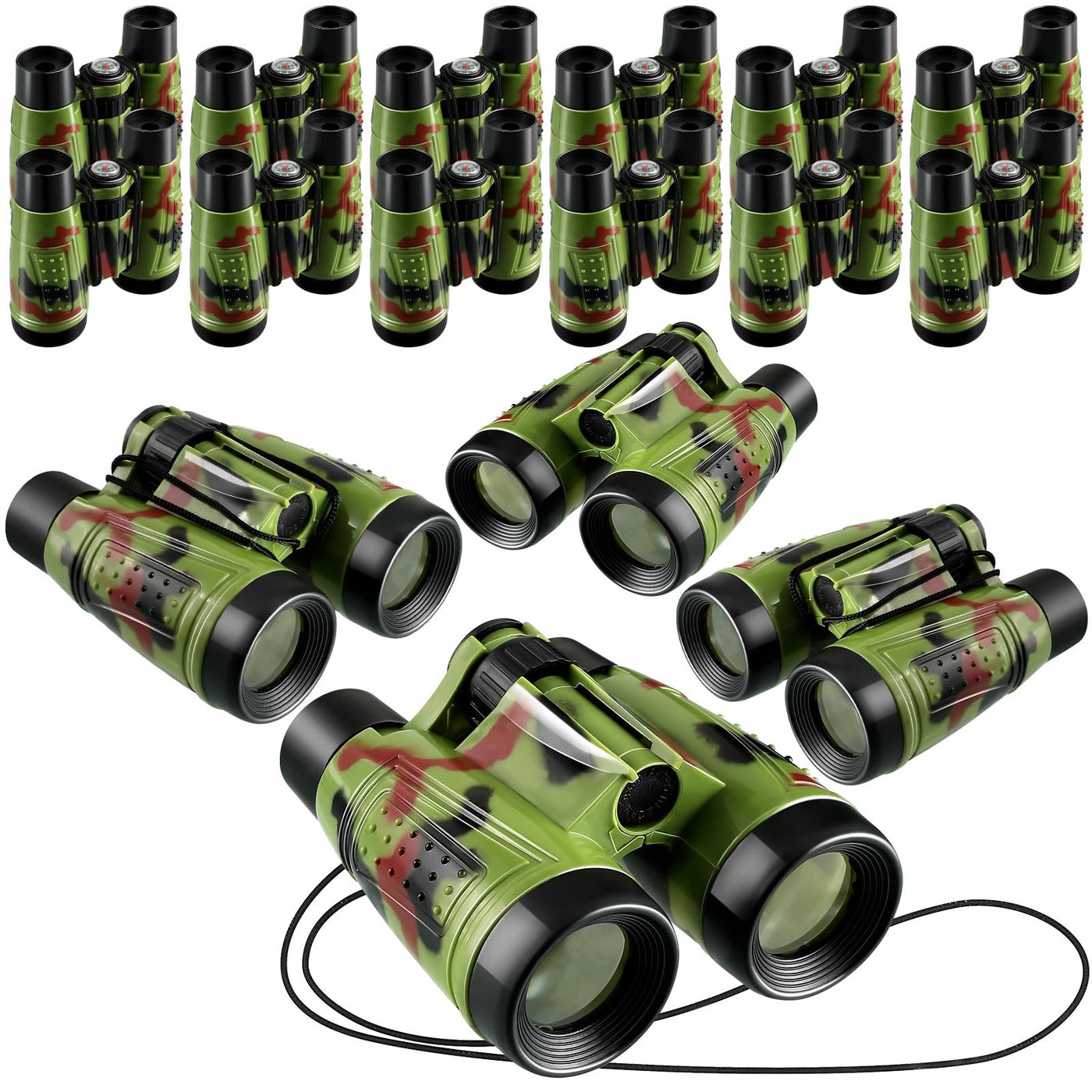 16 Toy Binoculars with Neck String for Kids Learning Novelty Binocular Bulk Safari Party Favors Jungle Binoculars for Explorers Gifts Bird Watching Camping Hunting, 4.3 x 4.1 Inches (Camouflage)