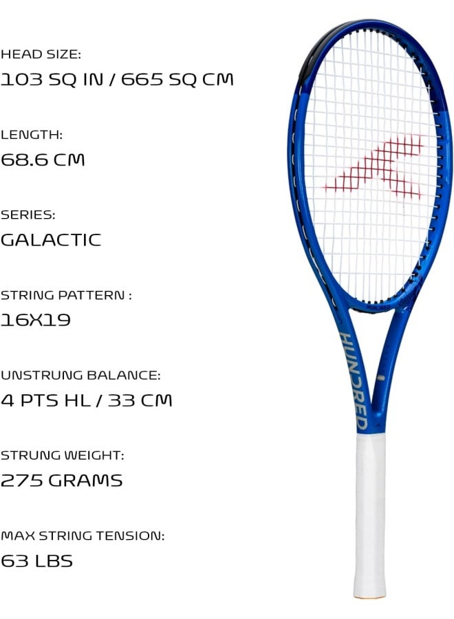 HUNDRED Galactic Strung Tennis Racket With Full Cover | 4 Points Head Light | Grip Size 2 (4 1/4 Inches) | 275 Grams (Navy/Blue) - Image 2