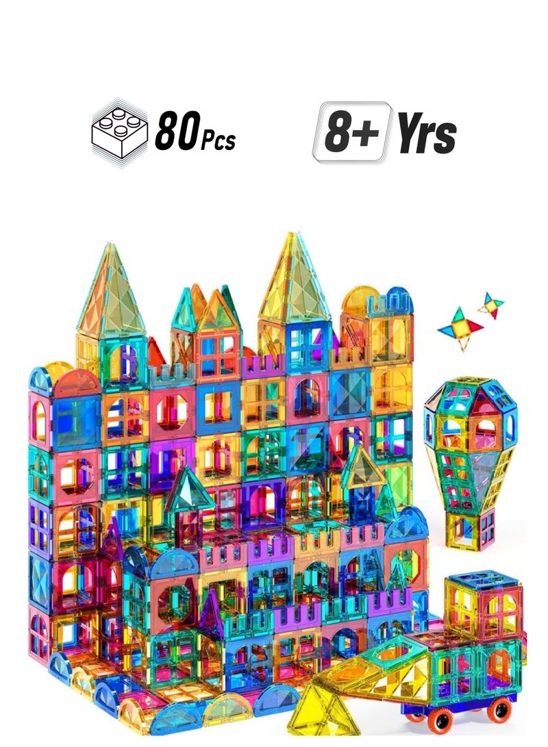 TEMI Magnetic Tilesbuilding Blocks Magnets Building Set Stem & Learning & Education Toys Christmas Toy Gift For Ages 3 4 5 6 7 8+ Year Old Toddler Kids Boys And Girls (Magnetic Tiles80Pcs)  - Image 1