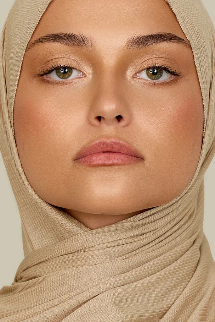 silqrose natural beige mini ribbed bamboo jersey hijab (mini)