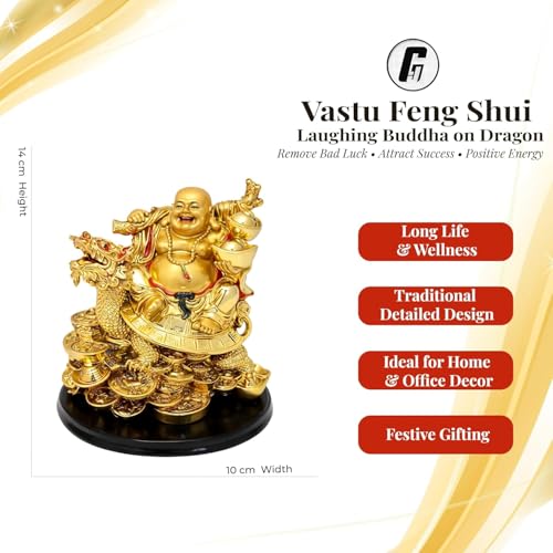 FENGSHUI Vastu / Feng Shui Laughing Buddha on Dragon for Remove Bad Luck by JPS Retail | Vastu Feng Shui Items | Laughing Buddha Gift - Image 4