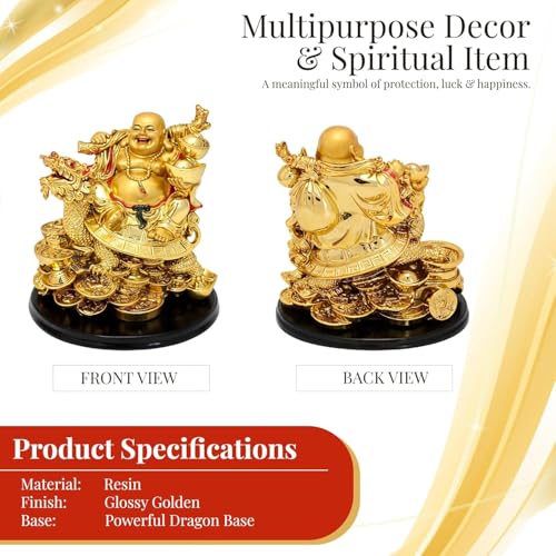 FENGSHUI Vastu / Feng Shui Laughing Buddha on Dragon for Remove Bad Luck by JPS Retail | Vastu Feng Shui Items | Laughing Buddha Gift - Image 5