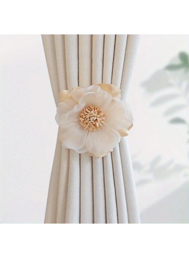 Goolsky 1pc Magnetic Curtain Tieback with Elegant 3D Floral Design - Cream Fabric Flower Holdbacks for Bedroom, Living Room, Kitchen Home Decor, Curtains for Living Room - Image 1