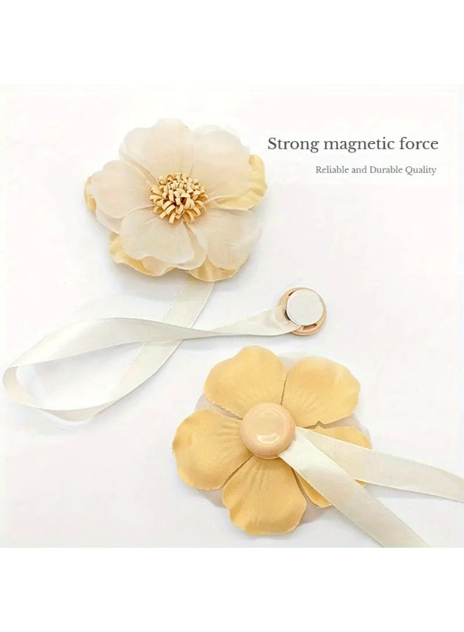Goolsky 1pc Magnetic Curtain Tieback with Elegant 3D Floral Design - Cream Fabric Flower Holdbacks for Bedroom, Living Room, Kitchen Home Decor, Curtains for Living Room - Image 4