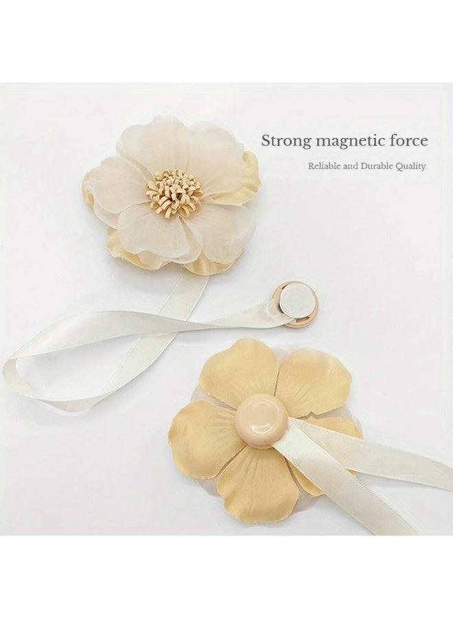 Goolsky 1pc Magnetic Curtain Tieback with Elegant 3D Floral Design - Cream Fabric Flower Holdbacks for Bedroom, Living Room, Kitchen Home Decor, Curtains for Living Room - Image 2