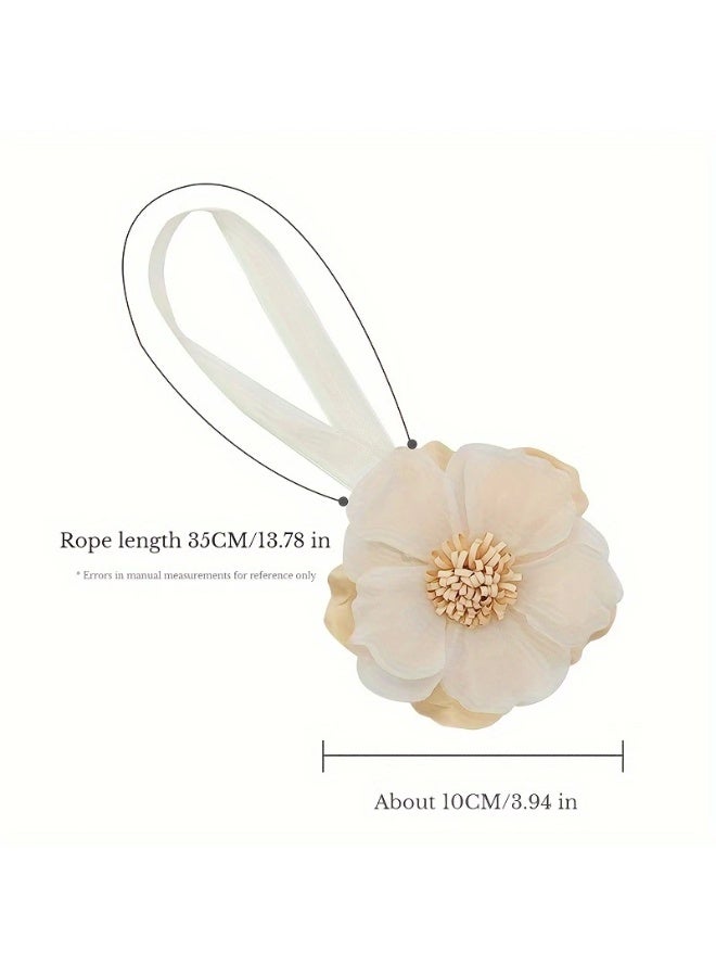 Goolsky 1pc Magnetic Curtain Tieback with Elegant 3D Floral Design - Cream Fabric Flower Holdbacks for Bedroom, Living Room, Kitchen Home Decor, Curtains for Living Room - Image 3