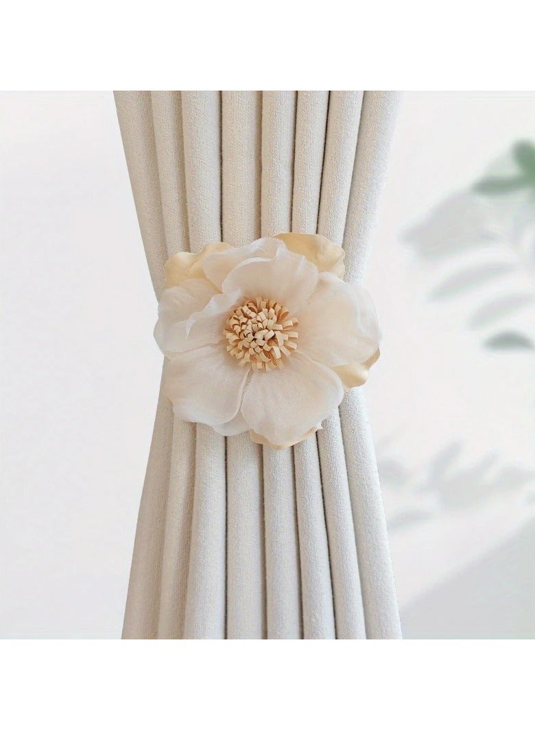 Goolsky 1pc Magnetic Curtain Tieback with Elegant 3D Floral Design - Cream Fabric Flower Holdbacks for Bedroom, Living Room, Kitchen Home Decor, Curtains for Living Room - Image 5