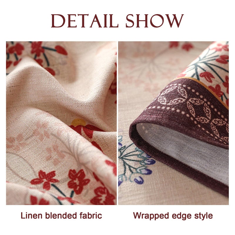 patdrea Designer Vintage Linen Table Cloth for Round Table,Red Floral Durable Breathable Tablecloth,Dacorative for Kitchen Dining,Holiday,Christmas,Thanksgiving,Tea Party,Diameter 55"-Newmari - Image 5