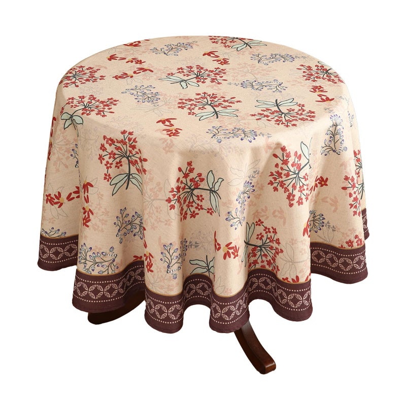 patdrea Designer Vintage Linen Table Cloth for Round Table,Red Floral Durable Breathable Tablecloth,Dacorative for Kitchen Dining,Holiday,Christmas,Thanksgiving,Tea Party,Diameter 55"-Newmari - Image 1