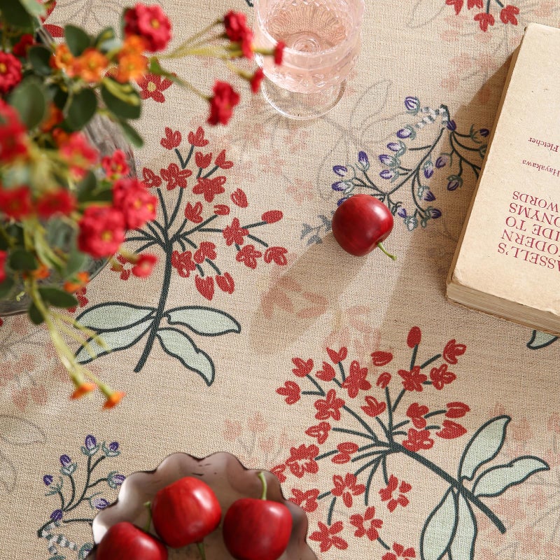patdrea Designer Vintage Linen Table Cloth for Round Table,Red Floral Durable Breathable Tablecloth,Dacorative for Kitchen Dining,Holiday,Christmas,Thanksgiving,Tea Party,Diameter 55"-Newmari - Image 4