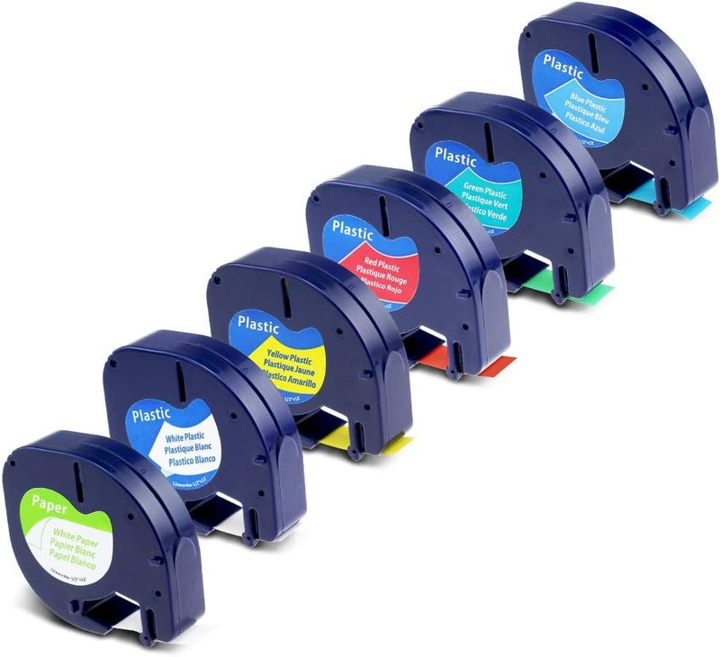 لايبل كينجدوم شريط ملصقات بديل متوافق مع عبوات Dymo Letratag الورقية/البلاستيكية 91330 91331 91332 91333 91334 91335 لـ Dymotag Puls Lt100H Lt100T، عرض 1/2 بوصة × طول 13 قدمًا، عبوة من 6 قطع - Image 1