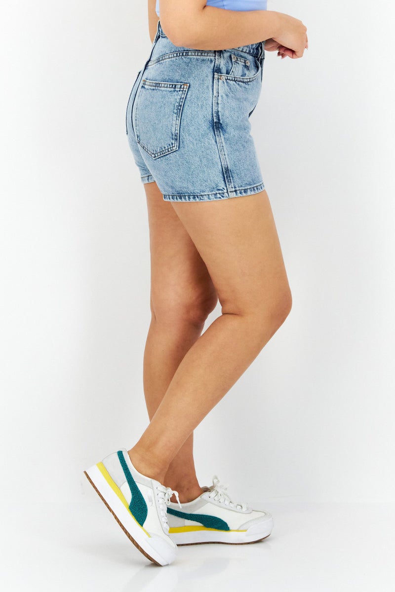 NA-KD Women Washed Denim Shorts, Blue - Image 2