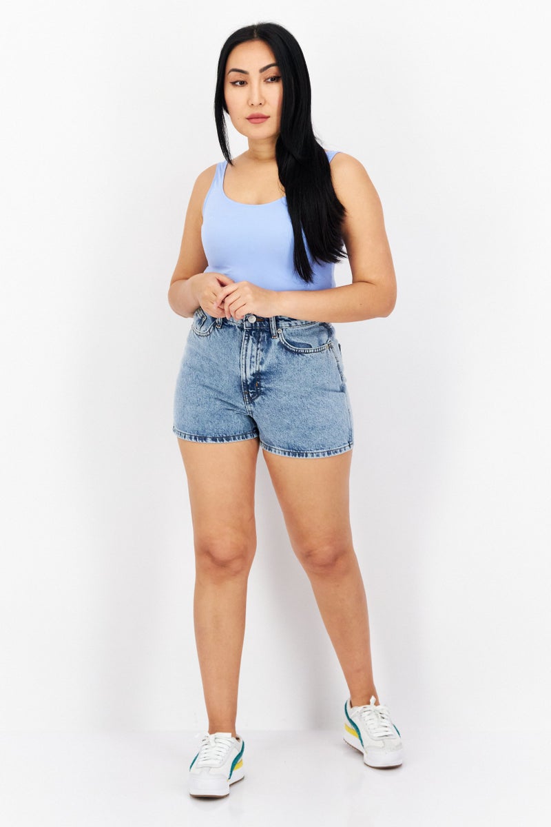 NA-KD Women Washed Denim Shorts, Blue - Image 3