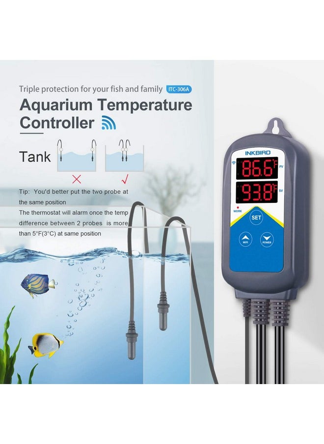 INKBIRD - Itc306A Wifi Temperature Controller, WiFi Aquarium Thermostat Heater Controller 120V~1200W Temperature Control With Two Probes Only For Heater Aquarium Breeding Reptiles Hatching. - Image 1