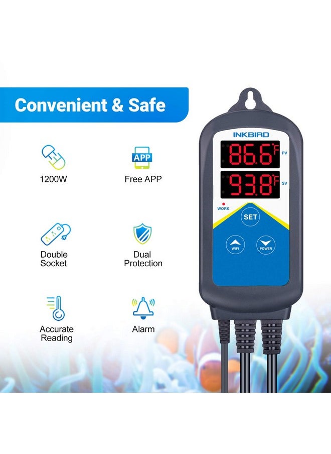 INKBIRD - Itc306A Wifi Temperature Controller, WiFi Aquarium Thermostat Heater Controller 120V~1200W Temperature Control With Two Probes Only For Heater Aquarium Breeding Reptiles Hatching. - Image 1