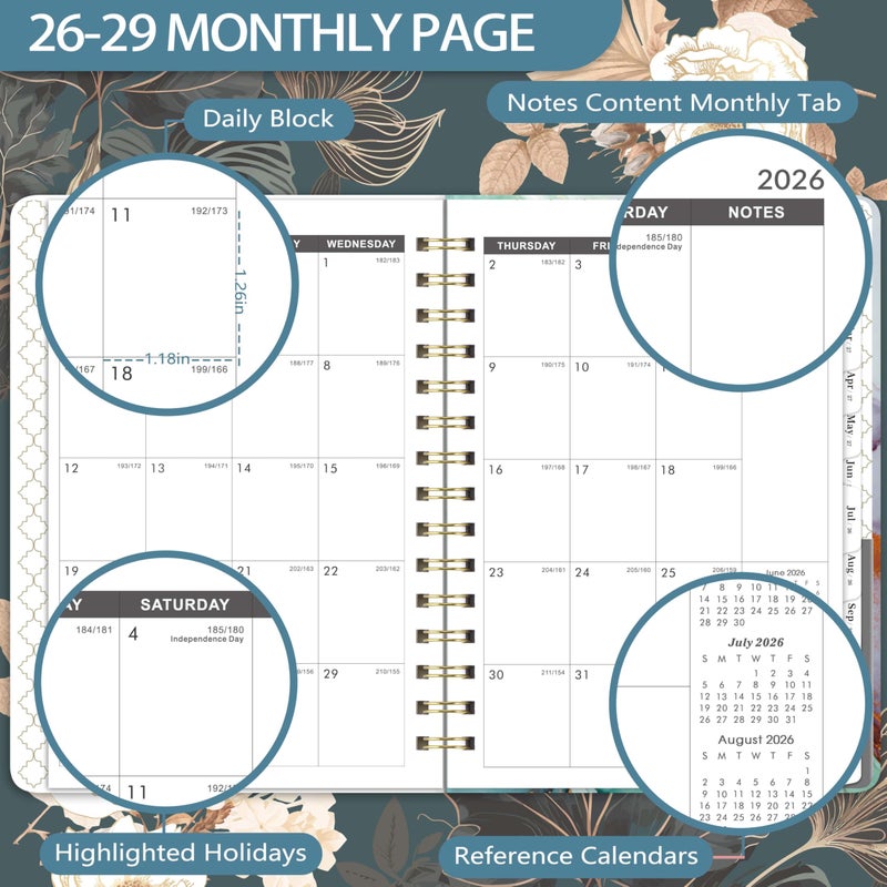 Vindora 2026-2029 Monthly Planner/Calendar - 3 Year Monthly Planner 2026-2029, July 2026 - June 2029, 6.3" x8.4", 3 Year Calendar with Tabs, Hardcover, Inner Pocket - Image 4